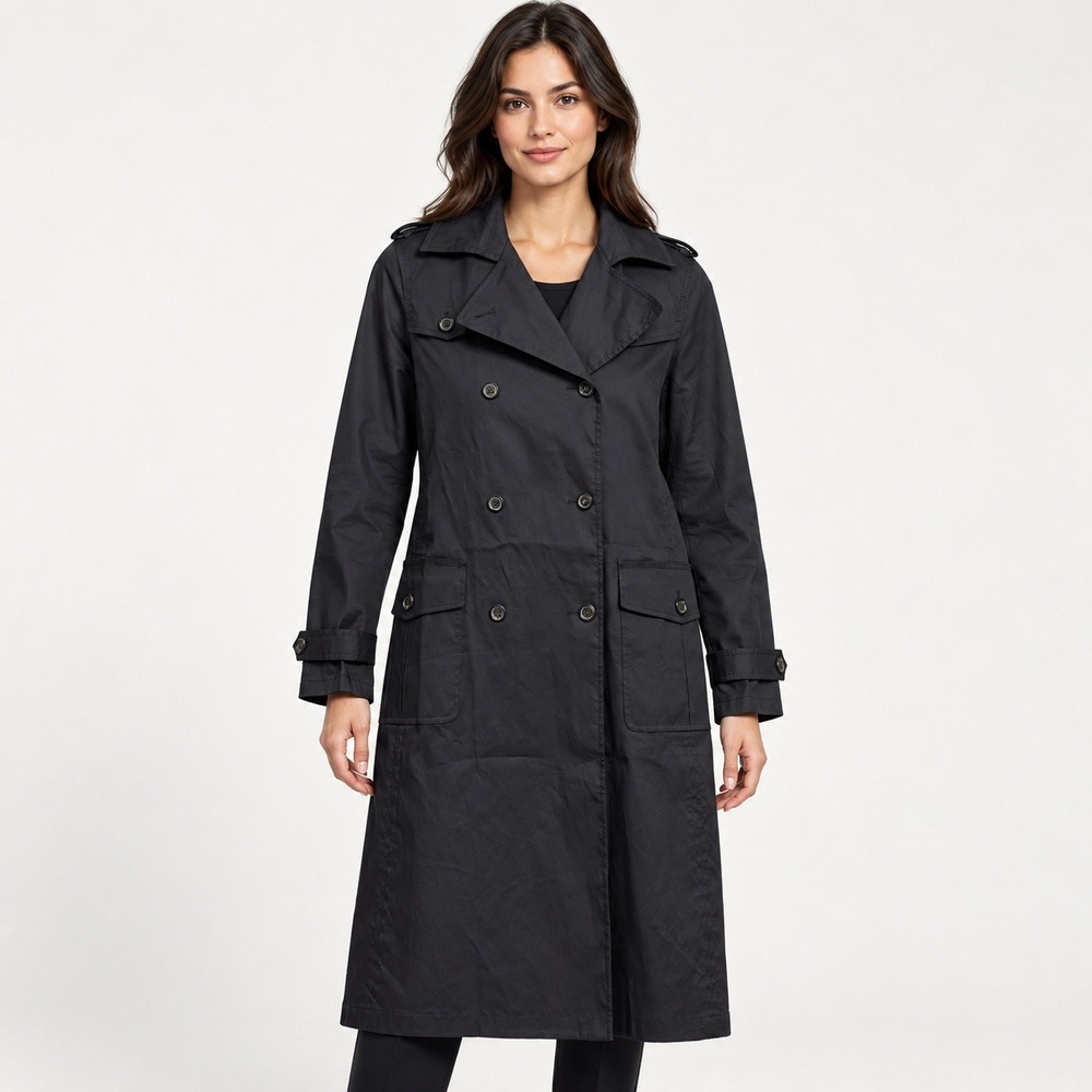 Theory Womens Black Double Breasted Trench Coat Long Jacket Size M